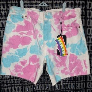 Levi's 501 ‘93 Shorts Pink and Blue Tie-Dye Denim Shorts MISSING BUTTON